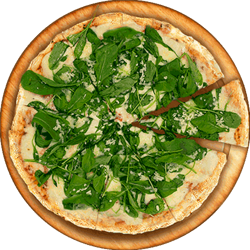 pizza party con imagen de pizza de rúcula